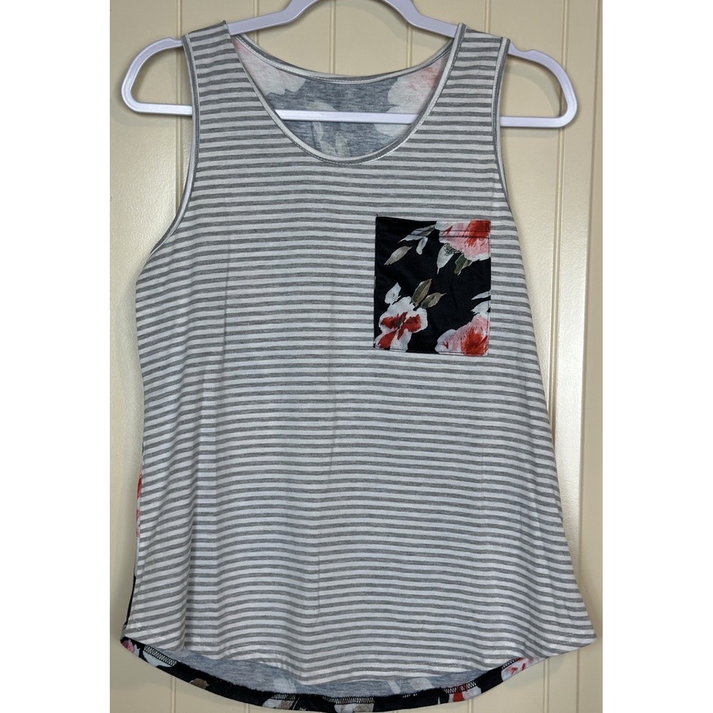 Unbranded boutique knit top striped‎ floral sleeveless blouse sz S EUC
